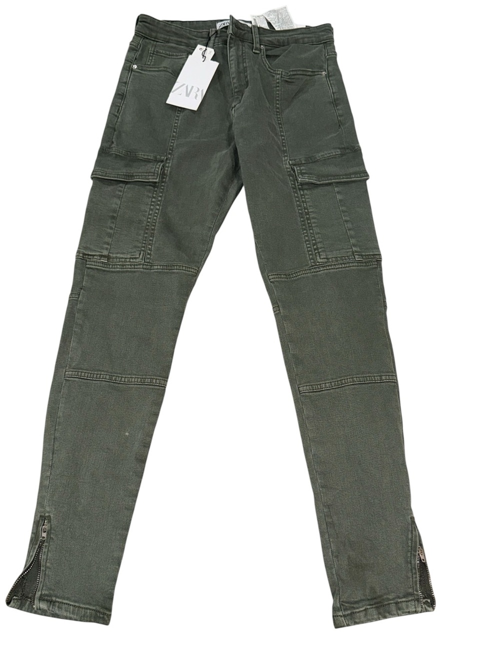 Zara Olive Green Skinny Cargo Jeans